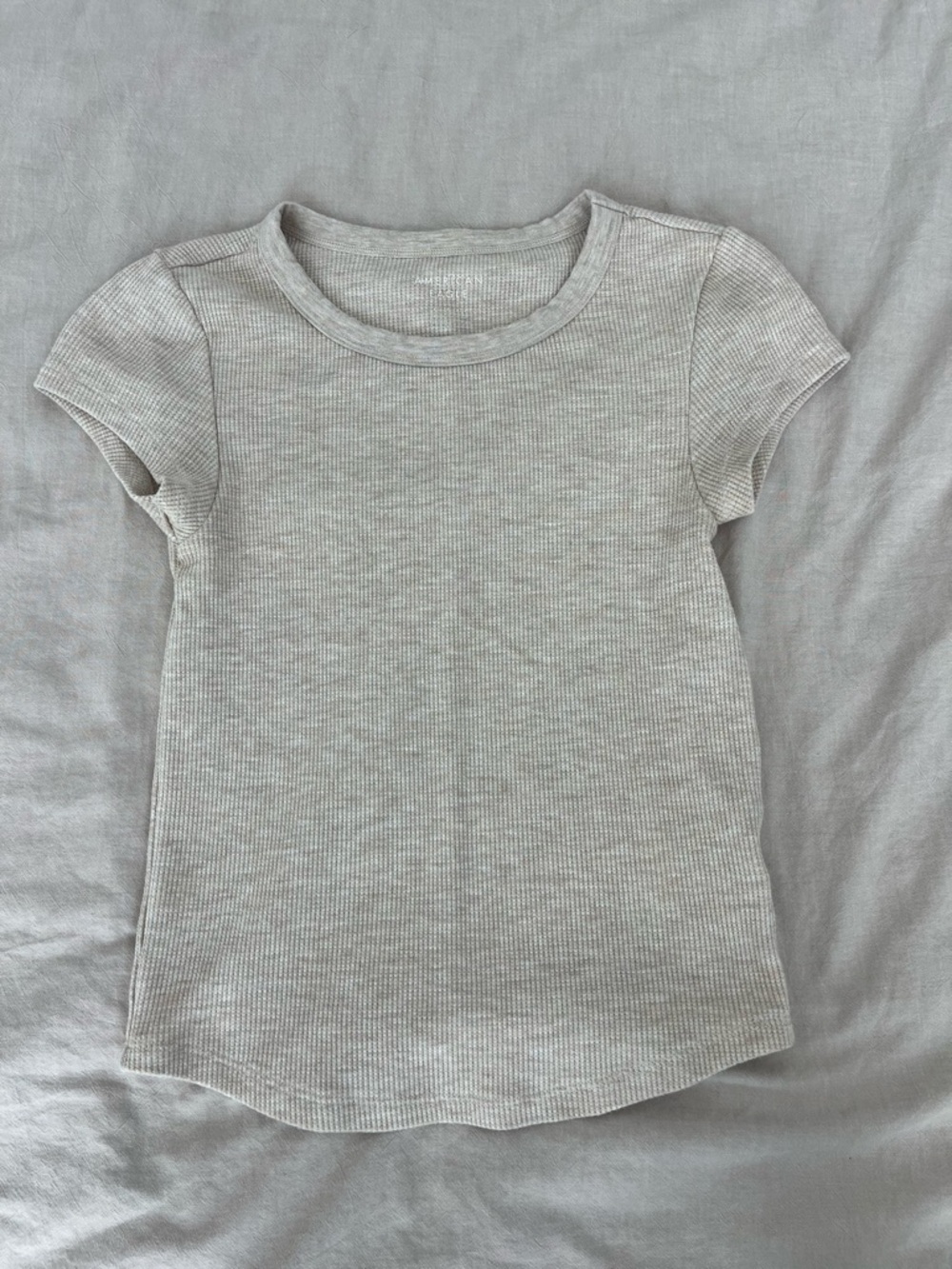 American Eagle Outfitters Short Sleeve Cropped Waffle Tee - Beige